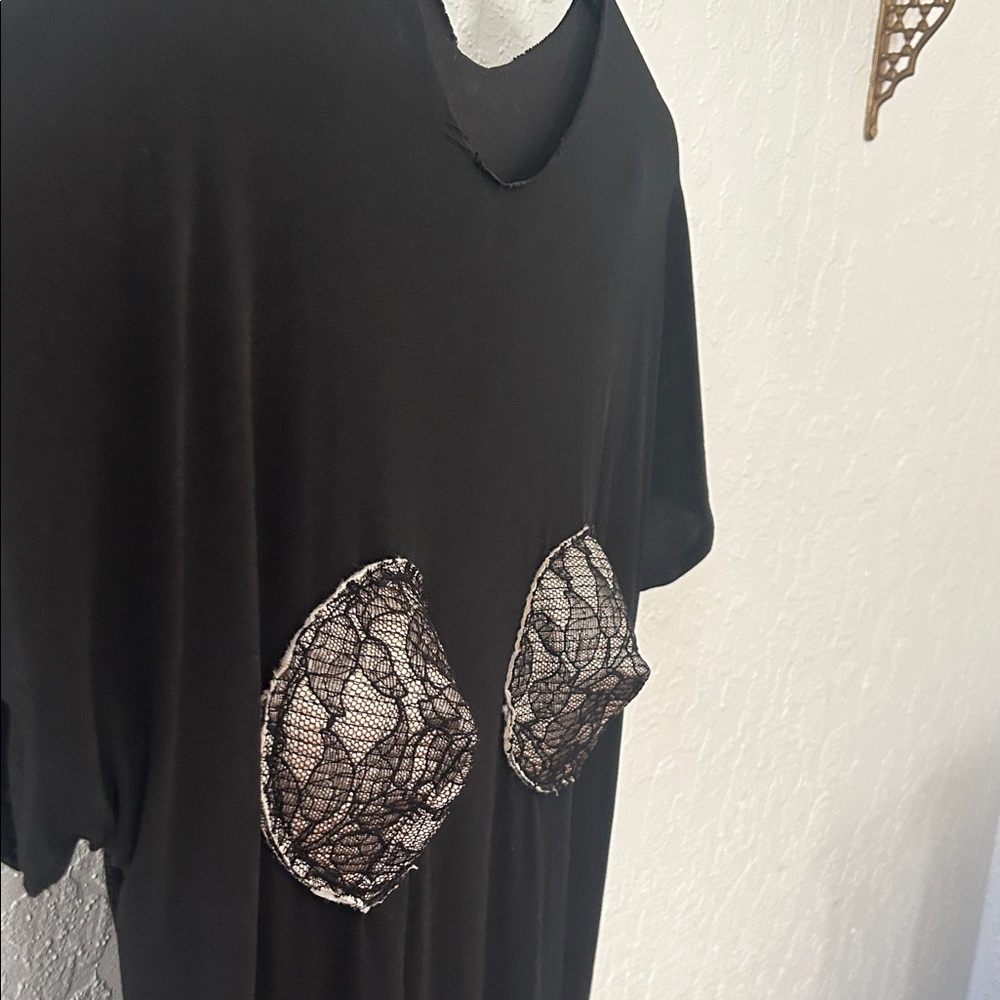 Black Lace Detail T-Shirt Dress - Picture 5 of 7